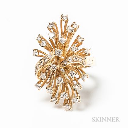 14kt Gold and Diamond Cluster Cocktail Ring