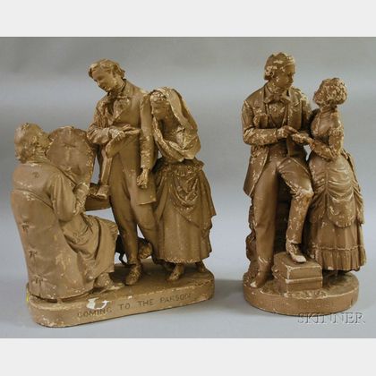 Two John Rogers Painted Plaster Figural Groups