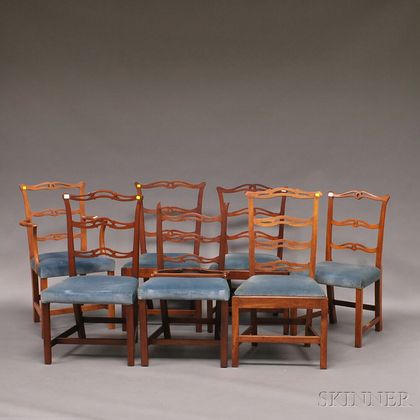Assembled Set of Seven Chippendale and Chippendale-style Ribbon-back Chairs