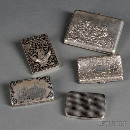 Four Silver Cigarette Cases and a Silver Card Case