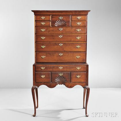 Carved Cherry High Chest of Drawers