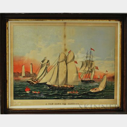 Framed Haskell & Allen Colored Lithograph A Trip Down the Harbour