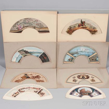 Continental School, 18th/19th Century, Eight Designs for Fans, Subjects including Views of Naples (2),Roman Architecture (2),Military