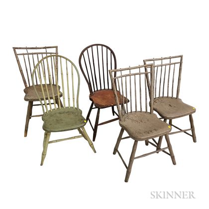 Five Painted Bamboo-turned Windsor Side Chairs