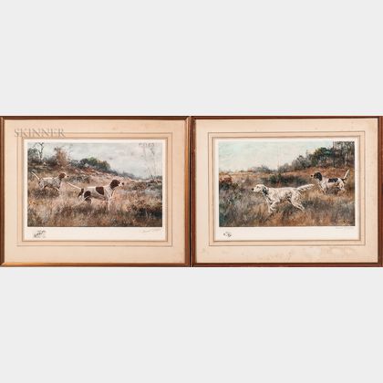 Percival Rosseau (American, 1859-1937) Two Reproduction Color Lithographs of Hunting Dogs: Setter and Pointer