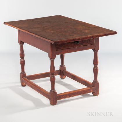 Red-painted Tavern Table with Drawer