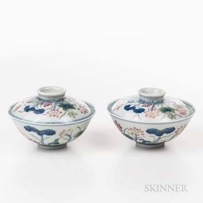 Pair of Doucai Bowls and Covers