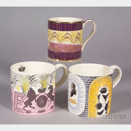 Three Wedgwood Eric Ravilious Design Commemorative Mugs