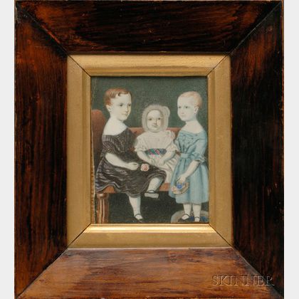 American School, 19th Century Portrait Miniature of Three Young Children.