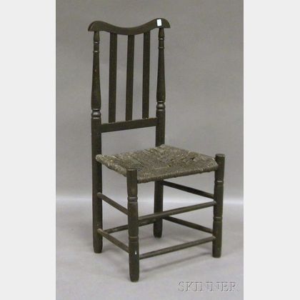 Black-painted Bannister-back Side Chair with Painted Woven Rush Seat. 