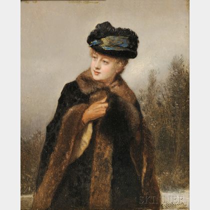 Florent Willems (Belgian, 1823-1905) Portrait of a Woman with a Fur-lined Coat