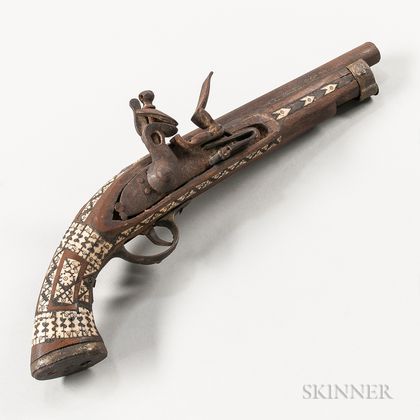 Non-functional Middle Eastern-style Bone-inlaid Flintlock Pistol