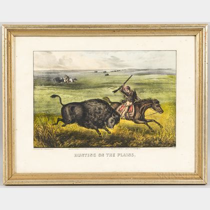 Currier & Ives Lithograph HUNTING ON THE PLAINS. 