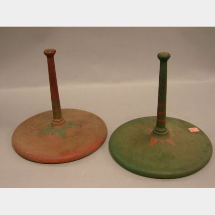Pair of Paint Decorated Cast Iron Carnival Ring Toss Game Pylons. 