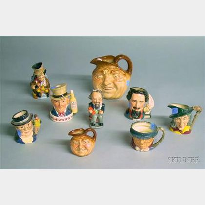 Eight Royal Doulton Ceramic Character Jugs and a Burleigh Ware Ceramic Sam Weller Toby Jug