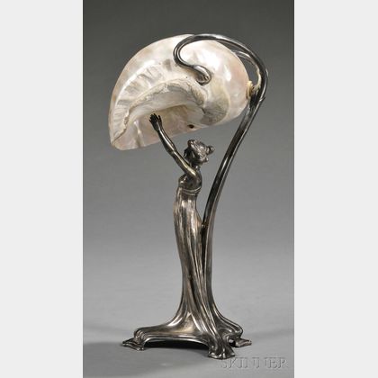 Art Nouveau Silver-plate and Mother-of-pearl Figural Lamp