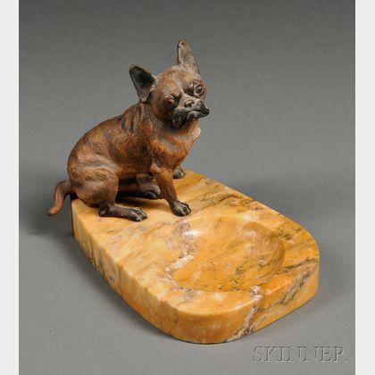 Austrian Cold Painted Bronze and Marble Tray with Bulldog