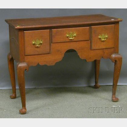 Red-stained Queen Anne Pine and Maple Lowboy
