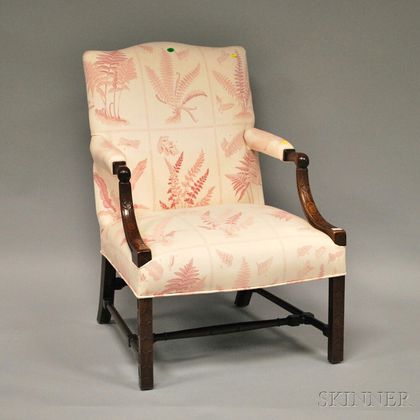 Chippendale-style Upholstered Carved Mahogany Easy Chair. Estimate $200-400