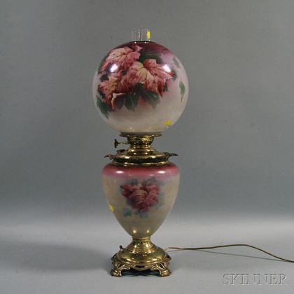 Late Victorian Hand-painted Glass Kerosene Lamp