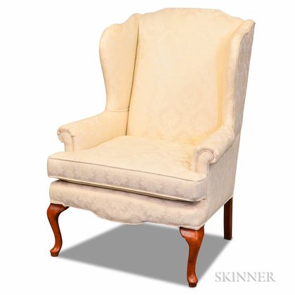 Queen Anne-style Stained and Upholstered Wing Chair