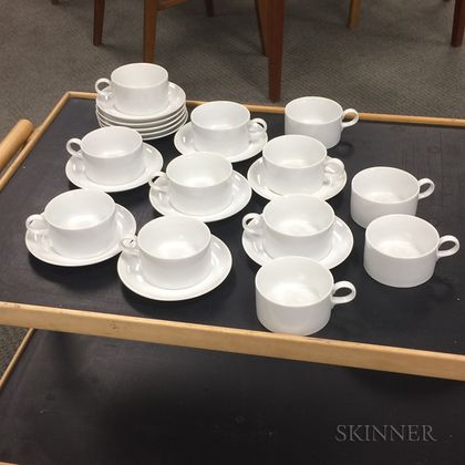 Twelve White Schmid Porcelain Teacups and Saucers. Estimate $20-200