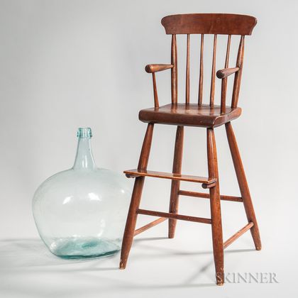 Birch and Pine Windsor High Chair and an Aqua Glass Demijohn