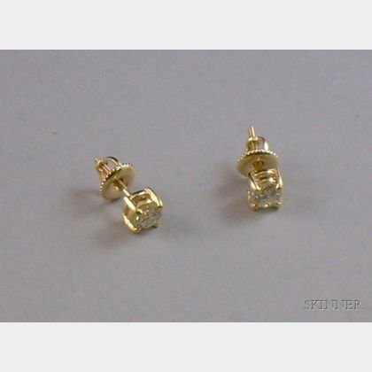 14kt Gold Round Brilliant-cut Diamond Stud Earrings