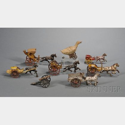 Eight Assorted Painted Cast Iron and Tin Toys