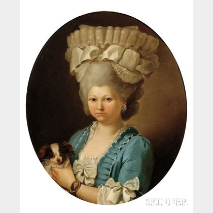 Continental School, 18th Century Style Young Woman with a King Charles Spaniel