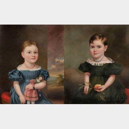 Attributed to James Sullivan Lincoln (Rhode Island, 1811-1888) Pair of Portraits of Sisters Emma Jane and Martha Orrell, b. Providence