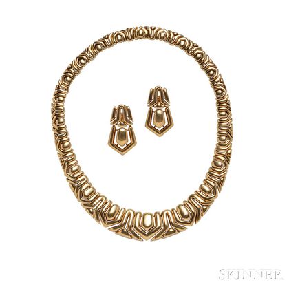18kt Gold Necklace and Earclips, Boucheron
