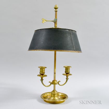 Brass Double-candle Lamp with Black Tin Shade