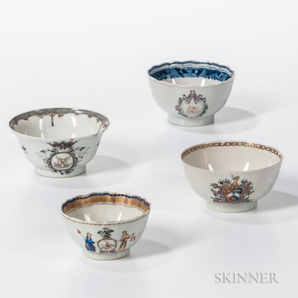 Four Armorial Export Porcelain Bowls