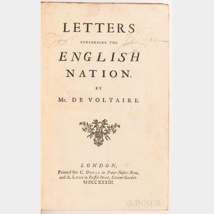 Voltaire (1694-1778) Letters Concerning the English Nation.