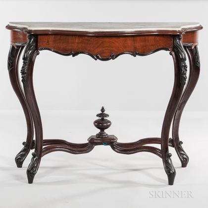 Louis XV-style Marble-top, Mahogany, Mahogany-veneer, and Ebony Serpentine Console Table