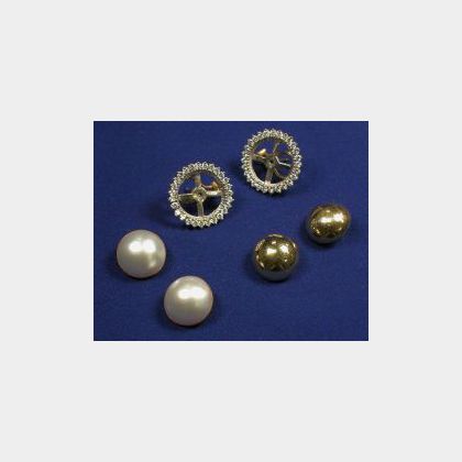 14kt Gold, Mabe Pearl and Diamond Earclips