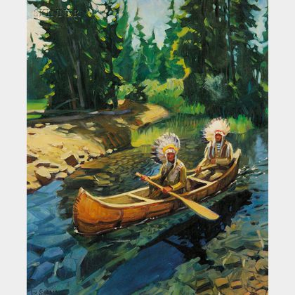 Tim Solliday (American, b. 1952) Two Native Americans in a Canoe