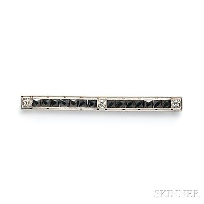 Art Deco Platinum, Onyx, and Diamond Bar Pin