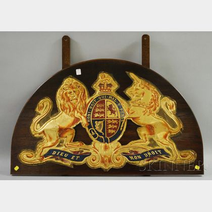 Gilt and Painted Pressed Tin British Monarchy Coat of Arms
