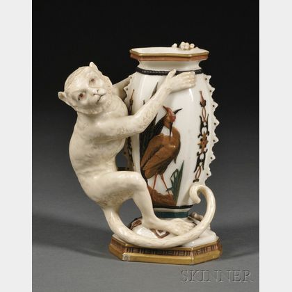 Royal Worcester Porcelain Vase with Monkey