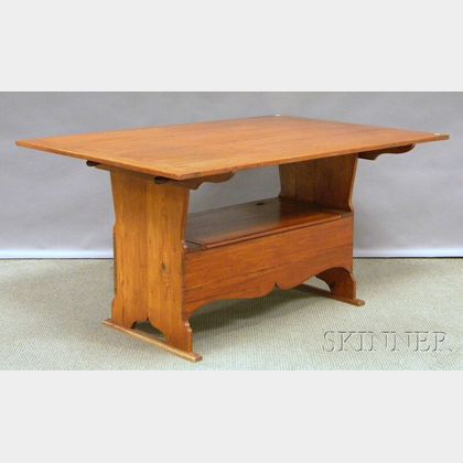 Country Rectangular Pine Breadboard-top Hutch Table