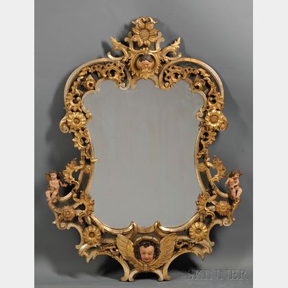 Rococo-style Polychrome and Giltwood Mirror