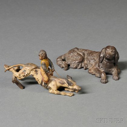 Vienna Bronze Figural Group and a Patinated Cast Iron Reclining Dog Figure