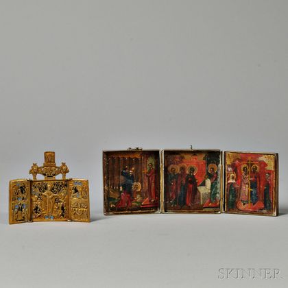 Two Russian Traveling Triptych Icons