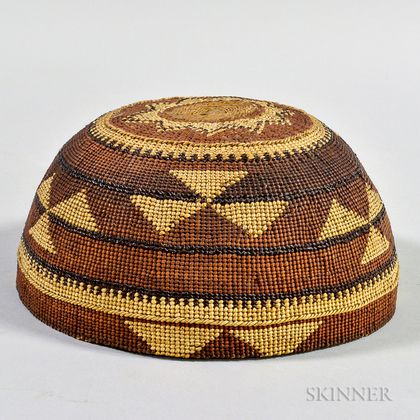 Northern California Polychrome Twined Basketry Hat