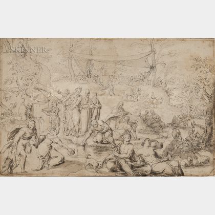 European School, 16th/17th Century Moses Striking Water from a Rock