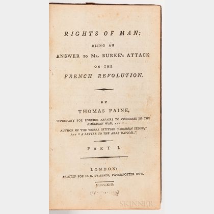 Paine, Thomas (1737-1809) Rights of Man, Part I [and II]; Common Sense; Letters Addressed to the Addressers of the Late Proclamation; 