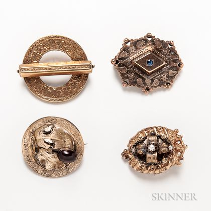 Four Antique Gold Brooches