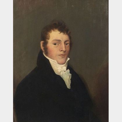 American School, 19th Century Portrait of Ebenezer French (1787-1850). Unsigned. Oil on wood panel
